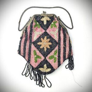 TLC Antique Iroquois Glass Bead Hand Beaded Native American Indian Evening Bag